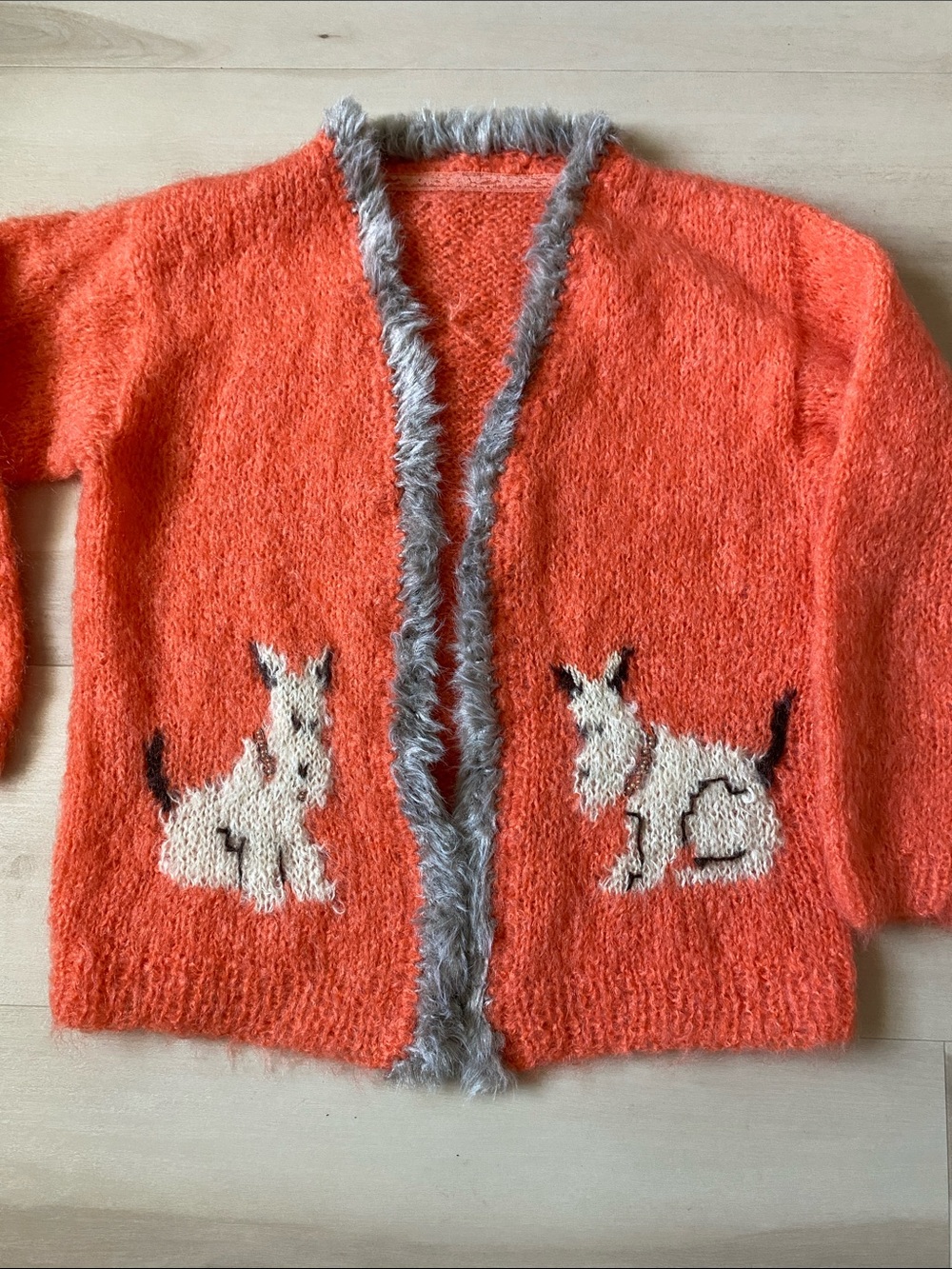 Handmade ✨ Coral Orange Fuzzy Dog Cardigan Sweater size Medium